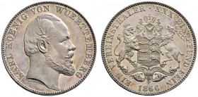 Württemberg. Karl 1864-1891. Vereinstaler 1866. KR 113.1, AKS 126, J. 85a, Thun 440, Kahnt 592. Kabinettstück mit feiner Tönung, winzige Haarlinien, P...