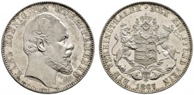 Württemberg. Karl 1864-1891. Vereinstaler 1867. KR 113.2, AKS 126, J. 85a, Thun 440, Kahnt 592. Prachtexemplar, winzige Kratzer, fast Stempelglanz aus...