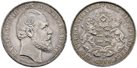 Württemberg. Karl 1864-1891. Vereinstaler 1868. KR 113.3, AKS 126, J. 85b, Thun 440, Kahnt 592. feine Patina, fast vorzüglich