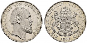 Württemberg. Karl 1864-1891. Vereinstaler 1869. KR 113.4, AKS 126, J. 85b, Thun 440, Kahnt 592. Prachtexemplar, winzige Kratzer und Randfehler, fast S...
