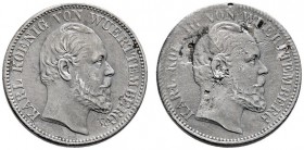 Württemberg. Karl 1864-1891. Doppelseitiger Aluminiumabschlag vom 1/2 Gulden o.J. Beidseitig der Kopf des Königs nach rechts. KR 115 Anm. Aus dem Bran...