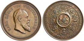 Württemberg. Karl 1864-1891. Bronzene Prämienmedaille o.J. (1866) von K. Schwenzer und G. Schiller, zur Anerkennung des Fort­schritts in Gewerbe und H...