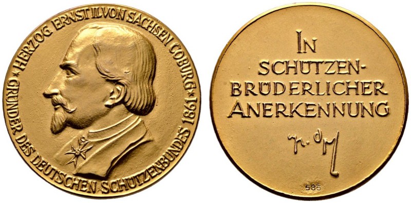 SCHÜTZENMEDAILLEN. Deutscher Schützenbund. Mattierte, goldene Prämienmedaille o....