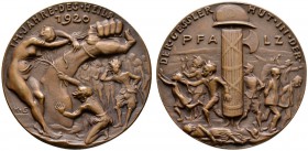 MEDAILLEURE. Karl Goetz (1875-1950). Bronzegussmedaille 1920. Auf den "Gesslerhut" in der Pfalz. Nackte Frau an Arm gefesselt / Soldatenhelm (stellver...