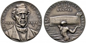 MEDAILLEURE. Karl Goetz (1875-1950). Mattierte Silbermedaille o.J. Auf den Ingenieur Wilhelm Bauer - Erbauer des 1. deutschen U-Bootes. Dessen Brustbi...