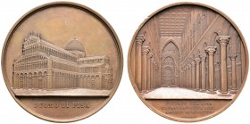 MEDAILLEURE. Jacques Wiener (1815-1899). Bronzemedaille o.J. Auf den Dom zu Pisa. Außenansicht / Innenansicht. van Hoydonck 123. 59,5 mm winziger Rand...
