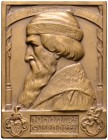 Personenmedaillen und -plaketten von Mayer und Wilhelm, Stuttgart. Einseitige Bronzeplakette o.J. Auf den Mainzer Buchdrucker Johannes Gutenberg (1400...