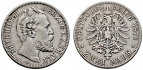 Silbermünzen des Kaiserreiches. Anhalt. Friedrich I. 1871-1904. 2 Mark 1876 A. J. 19. schön-sehr schön