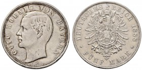 Silbermünzen des Kaiserreiches. Bayern. Otto 1888-1913. 5 Mark 1888 D. J. 44. minimale Kratzer, sehr schön/sehr schön-vorzüglich