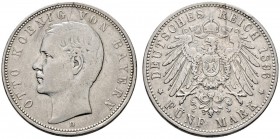 Silbermünzen des Kaiserreiches. Bayern. Otto 1888-1913. 5 Mark 1896 D. J. 46. der seltenste Jahrgang, kleine Randfehler, sehr schön