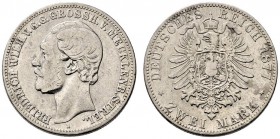 Silbermünzen des Kaiserreiches. Mecklenburg-Strelitz. Friedrich Wilhelm 1860-1904. 2 Mark 1877 A. J. 90. schön-sehr schön/schön