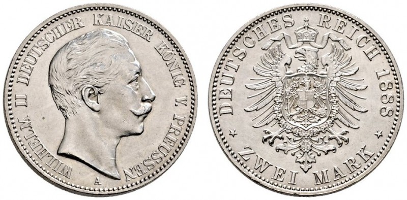 Silbermünzen des Kaiserreiches. Preußen. Wilhelm II. 1888-1918. 2 Mark 1888 A. J...