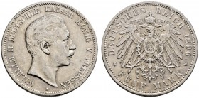 Silbermünzen des Kaiserreiches. Preußen. Wilhelm II. 1888-1918. 5 Mark 1896 A. J. 104. der seltenste Jahrgang, sehr schön