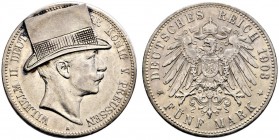 Silbermünzen des Kaiserreiches. Preußen. Wilhelm II. 1888-1918. 5 Mark 1903 A. Mit aufgelötetem Zylinder. J. - vgl.104. sehr schön