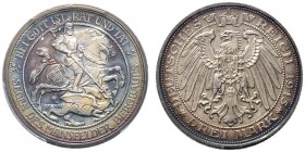 Silbermünzen des Kaiserreiches. Preußen. Wilhelm II. 1888-1918. 3 Mark 1915 A. Mansfelder Bergbau. J. 115. In Plastikholder der PCGS (slapped) mit der...