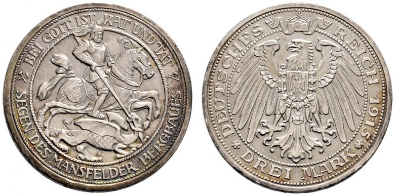 Silbermünzen des Kaiserreiches. Preußen. Wilhelm II. 1888-1918. 3 Mark 1915 A. M...