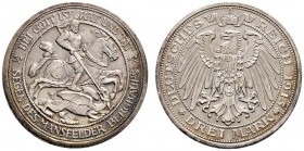 Silbermünzen des Kaiserreiches. Preußen. Wilhelm II. 1888-1918. 3 Mark 1915 A. Mansfelder Bergbau. J. 115. leichte Randfehler, vorzüglich