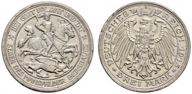 Silbermünzen des Kaiserreiches. Preußen. Wilhelm II. 1888-1918. 3 Mark 1915 A. Mansfelder Bergbau. J. 115. minimale Randfehler, leicht zaponiert, vorz...