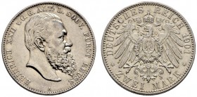 Silbermünzen des Kaiserreiches. Reuss-ältere Linie. Heinrich XXII. 1867-1902. 2 Mark 1901 A. J. 118. winzige Randfehler, gutes sehr schön