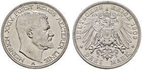 Silbermünzen des Kaiserreiches. Reuss-ältere Linie. Heinrich XXIV. 1902-1918. 3 Mark 1909 A. J. 119. minimale Kratzer, fast vorzüglich