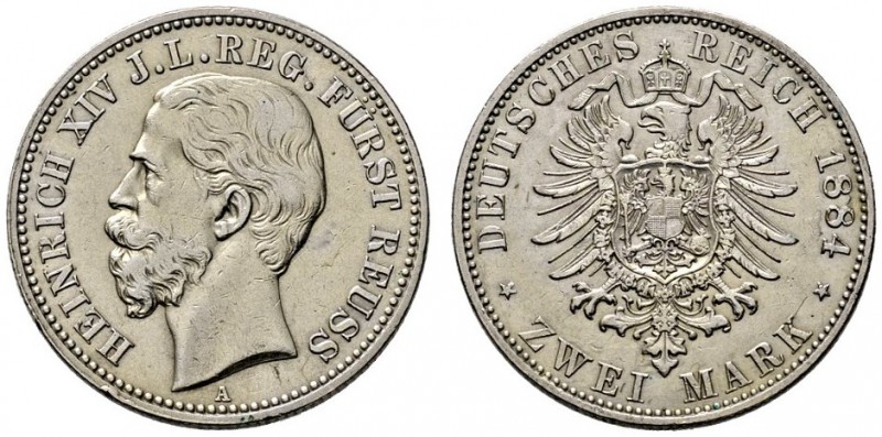 Silbermünzen des Kaiserreiches. Reuss-jüngere Linie. Heinrich XIV. 1867-1913. 2 ...
