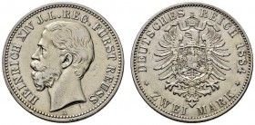 Silbermünzen des Kaiserreiches. Reuss-jüngere Linie. Heinrich XIV. 1867-1913. 2 Mark 1884 A. J. 120. zaponiert, winziger Randfehler, sehr schön