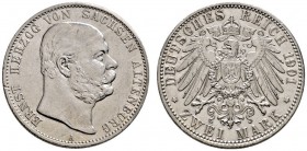 Silbermünzen des Kaiserreiches. Sachsen-Altenburg. Ernst 1853-1908. 2 Mark 1901 A. 75. Geburtstag. J. 142. leichte Kratzer und Randfehler, sehr schön-...
