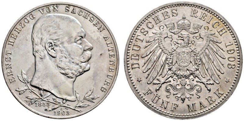Silbermünzen des Kaiserreiches. Sachsen-Altenburg. Ernst 1853-1908. 5 Mark 1903 ...