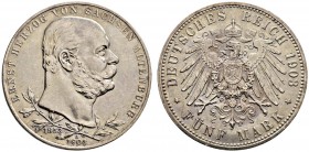 Silbermünzen des Kaiserreiches. Sachsen-Altenburg. Ernst 1853-1908. 5 Mark 1903 A. Regierungsjubiläum. J. 144. kleine Kratzer auf dem Avers, fast vorz...