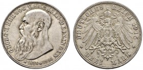 Silbermünzen des Kaiserreiches. Sachsen-Meiningen. Georg II. 1866-1915. 3 Mark 1915. Auf seinen Tod. J. 155. vorzüglich
