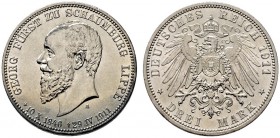 Silbermünzen des Kaiserreiches. Schaumburg-Lippe. Georg 1893-1911. 3 Mark 1911 A. Auf seinen Tod. J. 166. leichte Tönung, fast Stempelglanz