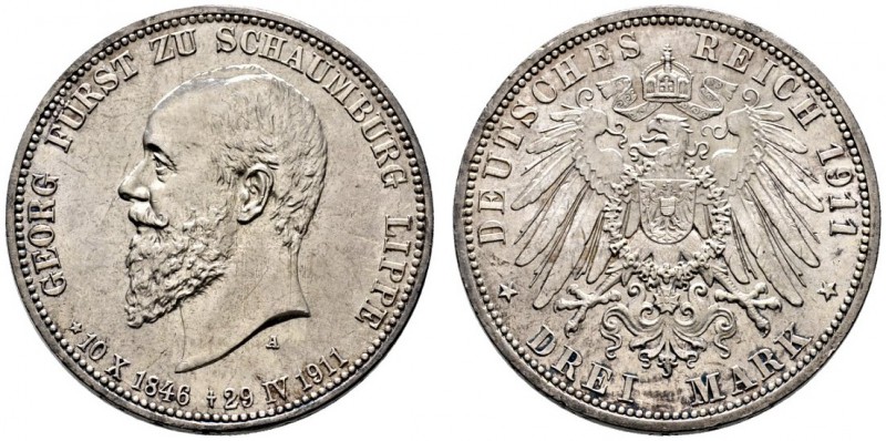 Silbermünzen des Kaiserreiches. Schaumburg-Lippe. 3 Mark 1911 A. Auf seinen Tod....