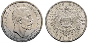 Silbermünzen des Kaiserreiches. Schwarzburg-Sondershausen. Karl Günther 1880-1909. 2 Mark 1896 A. J. 168. leichte Patina, winzige Randfehler, fast Ste...