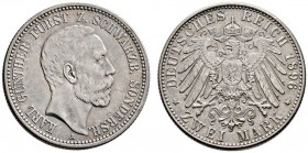 Silbermünzen des Kaiserreiches. Schwarzburg-Sondershausen. Karl Günther 1880-1909. 2 Mark 1896 A. J. 168. gutes sehr schön