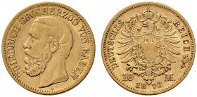 Reichsgoldmünzen. Baden. Friedrich I. 1852-1907. 10 Mark 1873 G. J. 183. gutes sehr schön/schön-sehr schön