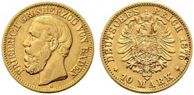 Reichsgoldmünzen. Baden. Friedrich I. 1852-1907. 10 Mark 1875 G. J. 186. sehr schön