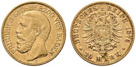 Reichsgoldmünzen. Baden. Friedrich I. 1852-1907. 10 Mark 1876 G. J. 186. sehr schön