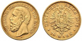 Reichsgoldmünzen. Baden. Friedrich I. 1852-1907. 10 Mark 1878 G. J. 186. sehr schön