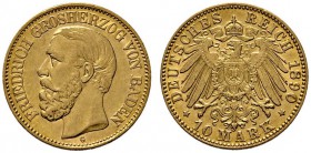 Reichsgoldmünzen. Baden. Friedrich I. 1852-1907. 10 Mark 1890 G. J. 188. minimale Randfehler, gutes sehr schön