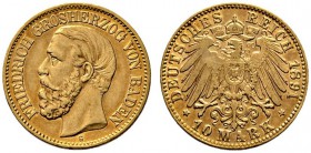Reichsgoldmünzen. Baden. Friedrich I. 1852-1907. 10 Mark 1891 G. J. 188. sehr schön
