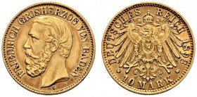 Reichsgoldmünzen. Baden. Friedrich I. 1852-1907. 10 Mark 1893 G. J. 188. sehr schön/sehr schön-vorzüglich
