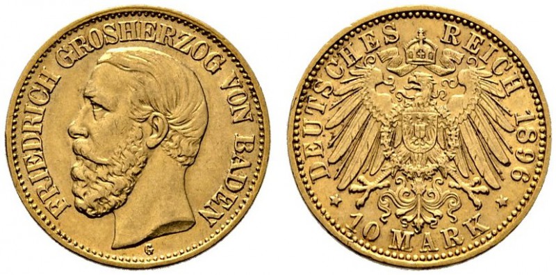 Reichsgoldmünzen. Baden. Friedrich I. 1852-1907. 10 Mark 1896 G. J. 188. bessere...