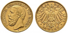 Reichsgoldmünzen. Baden. Friedrich I. 1852-1907. 10 Mark 1896 G. J. 188. besserer Jahrgang, sehr schön-vorzüglich