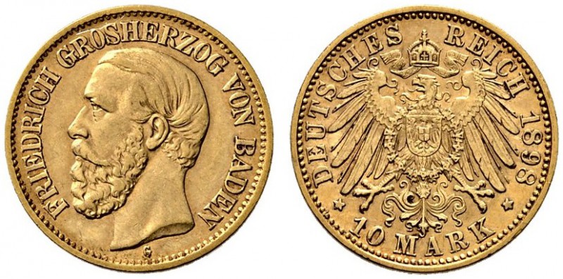Reichsgoldmünzen. Baden. Friedrich I. 1852-1907. 10 Mark 1898 G. J. 188. kleiner...
