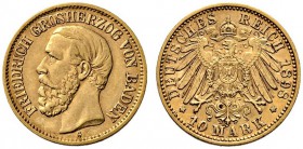 Reichsgoldmünzen. Baden. Friedrich I. 1852-1907. 10 Mark 1898 G. J. 188. kleiner Kratzer auf dem Avers, sehr schön-vorzüglich