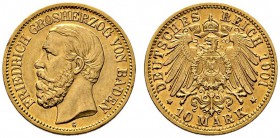 Reichsgoldmünzen. Baden. Friedrich I. 1852-1907. 10 Mark 1901 G. J. 188. winzige Randfehler, sehr schön-vorzüglich/vorzüglich