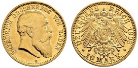 Reichsgoldmünzen. Baden. Friedrich I. 1852-1907. 10 Mark 1903 G. J. 190. minimaler Randfehler, fast Stempelglanz