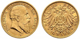 Reichsgoldmünzen. Baden. Friedrich I. 1852-1907. 10 Mark 1906 G. J. 190. minimale Randfehler, vorzüglich