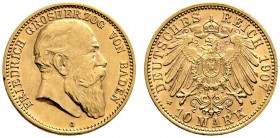Reichsgoldmünzen. Baden. Friedrich I. 1852-1907. 10 Mark 1907 G. J. 190. kleiner Randfehler, vorzüglich