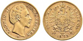 Reichsgoldmünzen. Bayern. Ludwig II. 1864-1886. 10 Mark 1873 D. Ein zweites Exemplar. J. 193. sehr schön